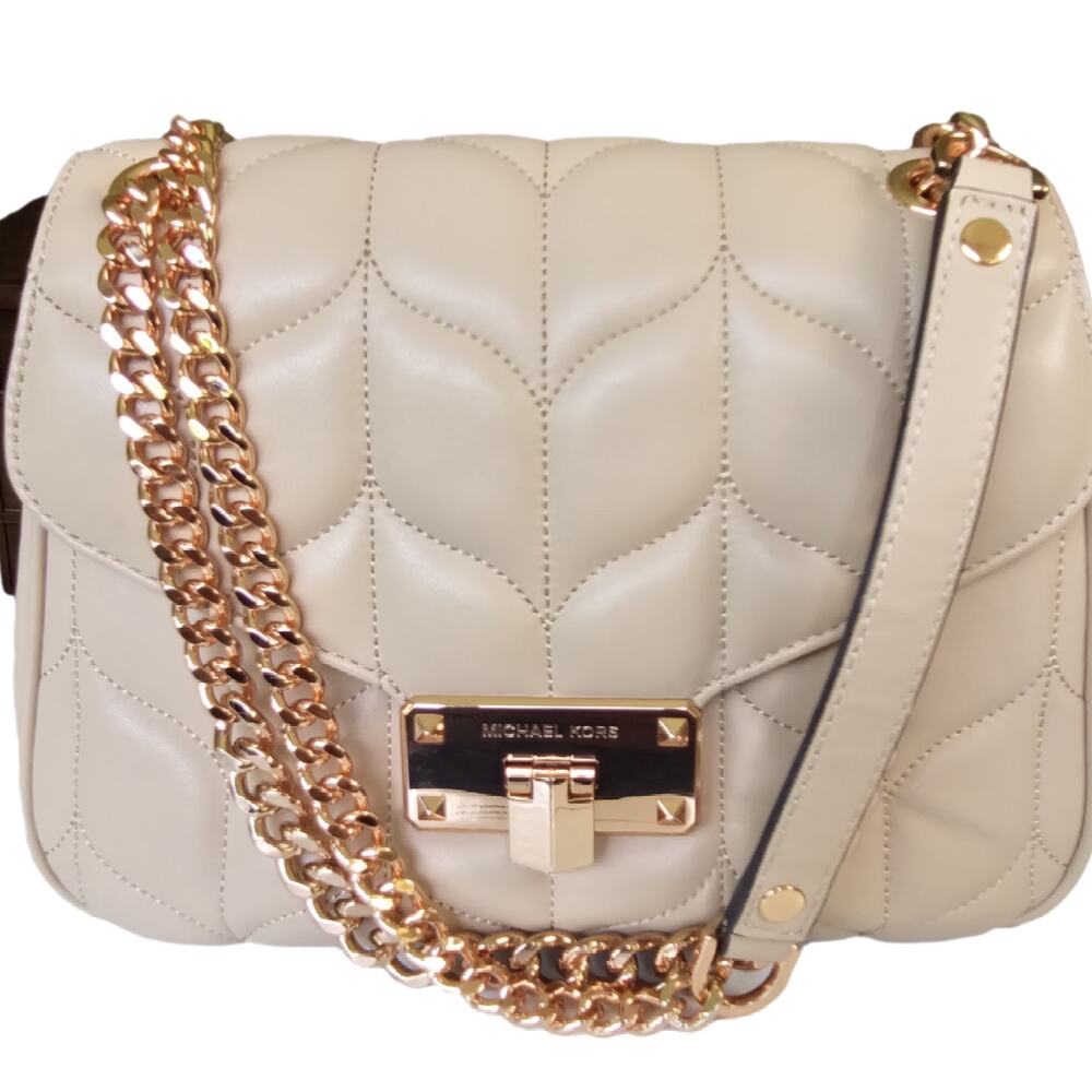 NWT Michael Kors Quilted Peyton Large Covertible Shoulder Flap Bag Oyster